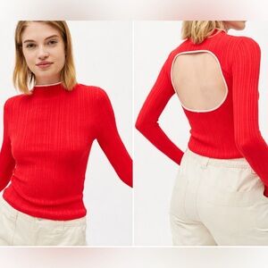 BDG Urban Outfitters Red Ribbed Kiara Mock Neck Long Sleeve Top Cut Out Back
